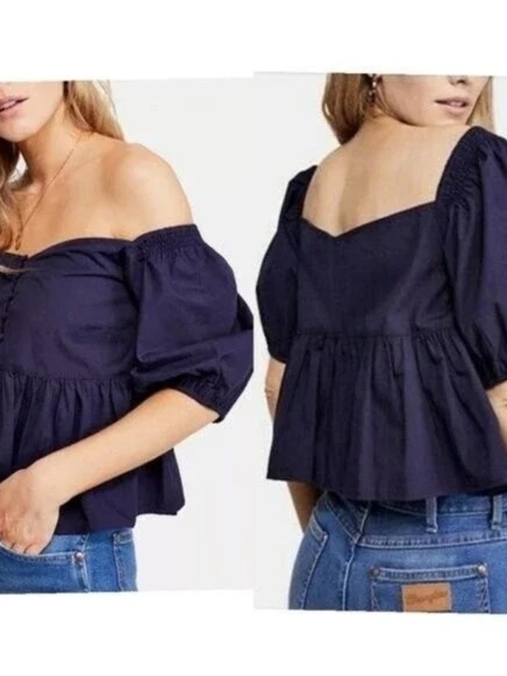 NWT Free People Navy Veronica Sweetheart Top